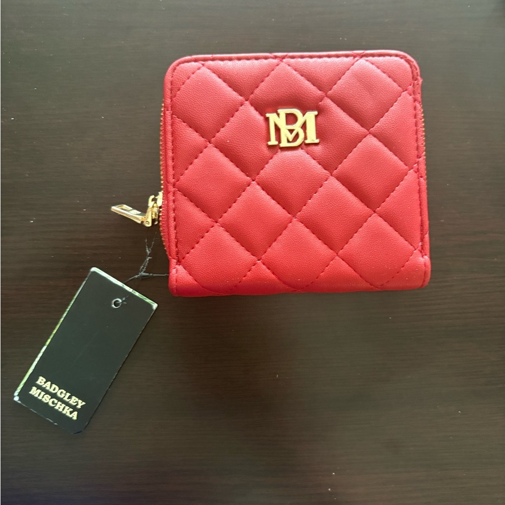 Badgley Mischka Red Quilted Wallet with Gold Accents
